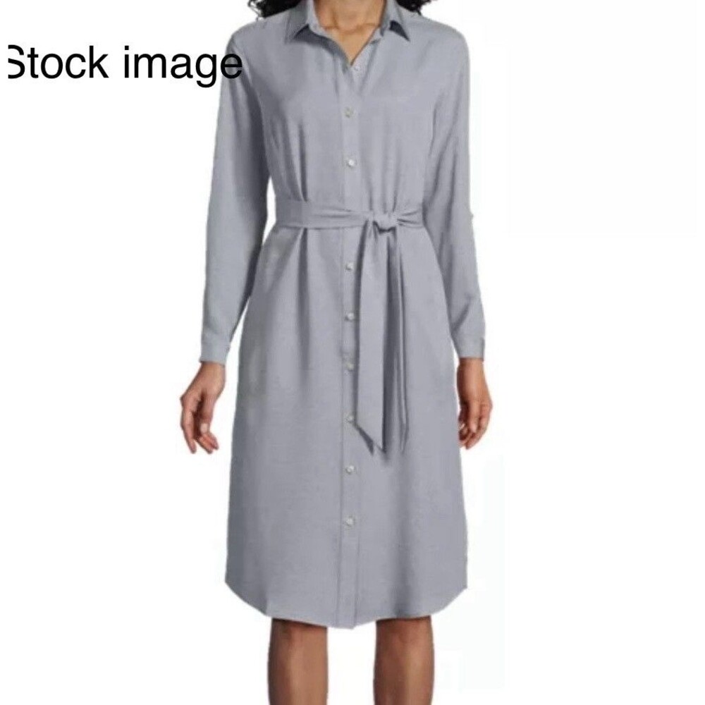 Chase Bank Lands End Logo Great Stretch Twill Dress Belt Pockets Long Sleeve M